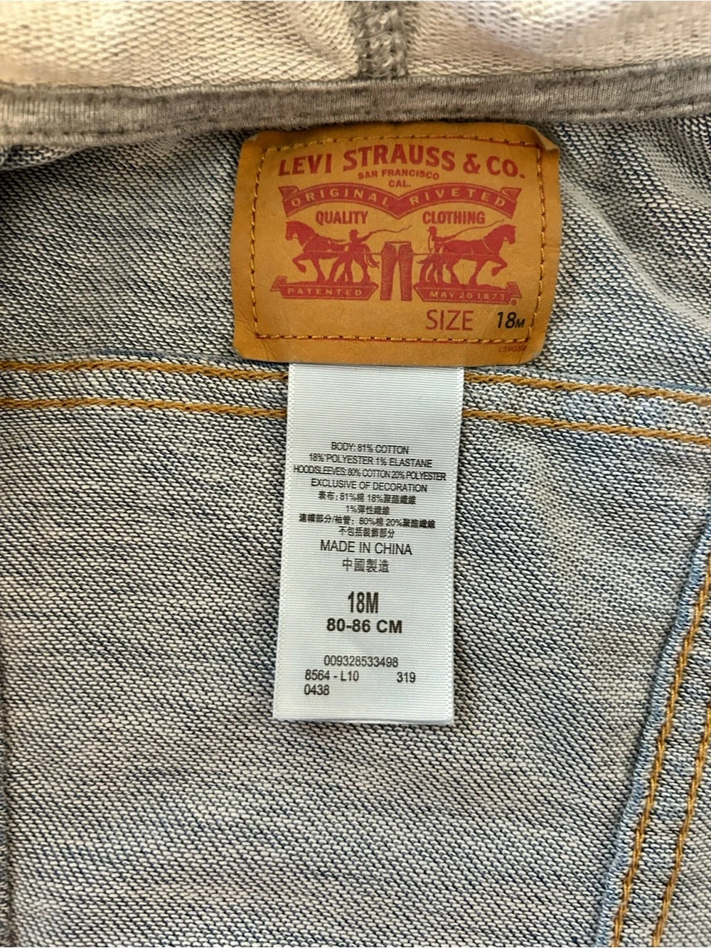 Levi’s Baby Boys Hooded Trucker Jacket/Denim-Gray Snap Front/Size 18 M/Like New!